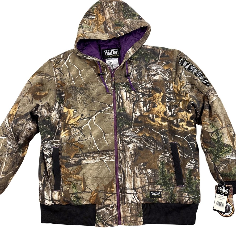 Walls Legend Jacket‎ Womens XL Brown Camo Hooded Insulated Hunting Bomber NEW